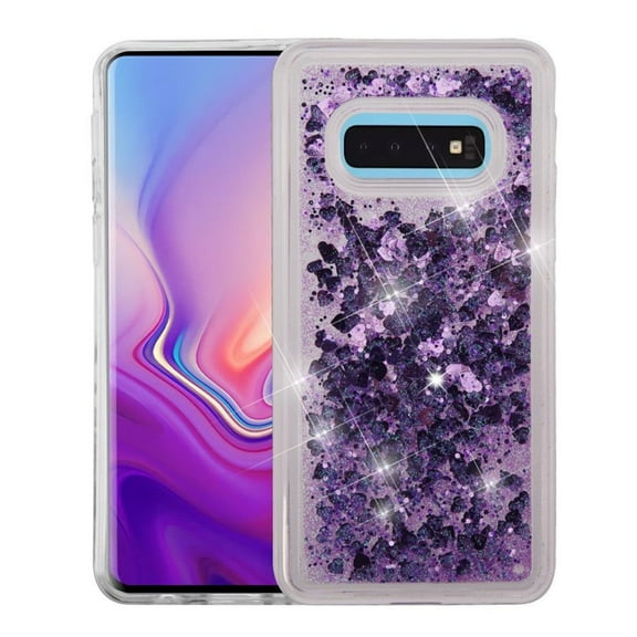 Insten Quicksand Glitter Hearts Hard Plastic TPU Case For Samsung Galaxy S10e - Purple