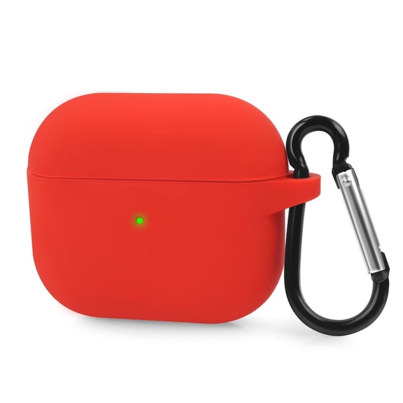 Insten Silicone Case Compatible with Airpods 3 3rd Generation 2021 Earbuds Protective Cover, Front LED Visible, with Carrying Keychain for Girls Women Boys Men, Red