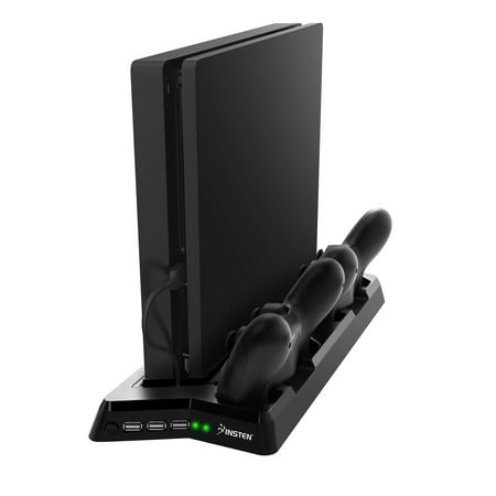 Insten for Sony PlayStation 4 (PS4/PS4 Slim) - Dual Remote Controller Charger Station with Console Cooling Fans Vertical Stand & 3 USB ports Hub