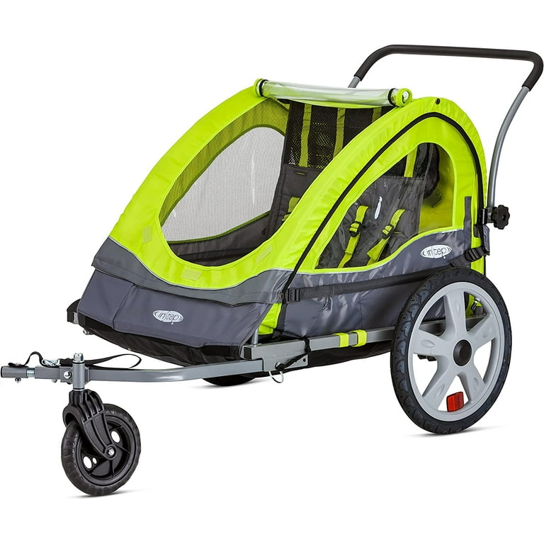 Instep Quick N EZ Double Tow Behind Bike Trailer Converts to Stroller Jogger Green