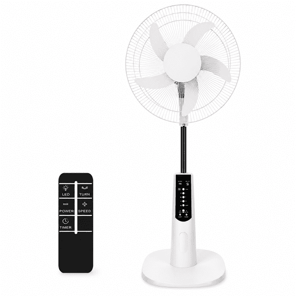 Inster 16 Inch Pedestal Fan, Rechargeable Solar Fan with 5 Speeds & Stepless Speed, 120 Oscillation, 10H Battery, USB & LED Light, Remote Control, for Home Camping RV, Black