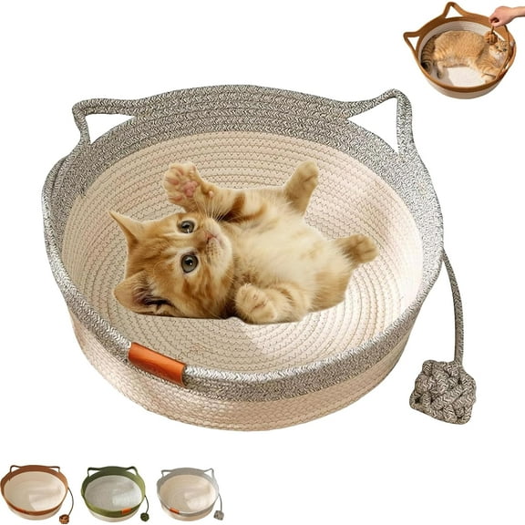 Instinct Basket, Stimuli Cat Bed with Toy Tail, Cats Ear Design, Breathable All Season Universal, Scratch-Resistant