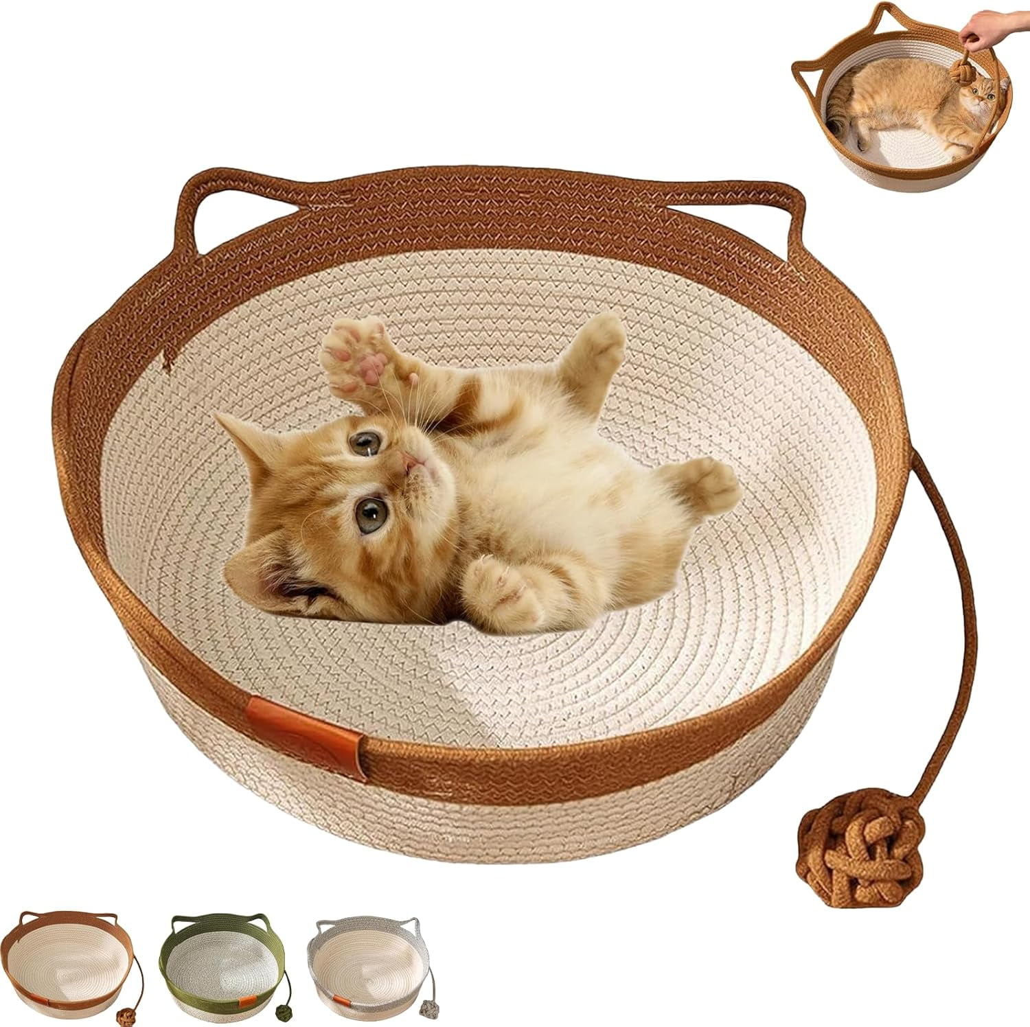 Instinct Basket, Stimuli Cat Bed with Toy Tail, Cats Ear Design, Breathable All Season Universal, Scratch-Resistant
