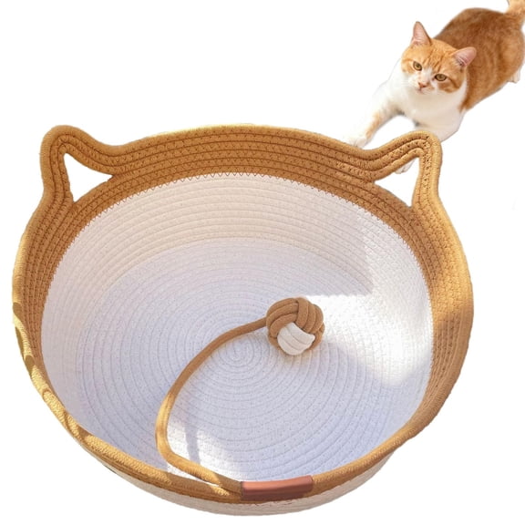 Instinct Basket, Stimulicat Cat Bed, Stimulicat Cat Bed Rope Cotton with Cushion, Eliminates Bed Rejection Round Pet Basket, Boho Catbed for Cats Handwoven Scratchable Breathable Weave