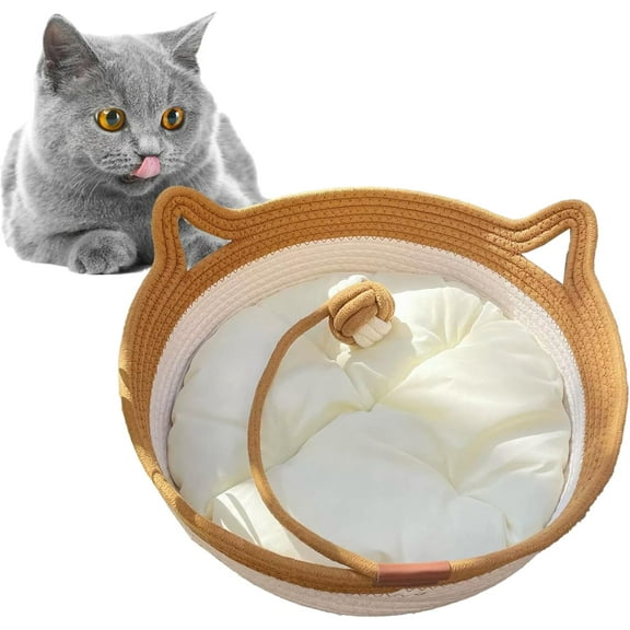 Instinct Basket, Stimulicat Cat Bed, Stimulicat Cat Bed Rope Cotton with Cushion, Eliminates Bed Rejection Round Pet Basket, Boho Catbed for Cats Handwoven Scratchable Breathable Weave