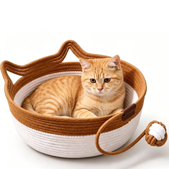 Instinct Basket for Cats,Foldable Scratchable Bed Basket Handwoven Cotton Rope Cat Basket,Scratchable Breathable