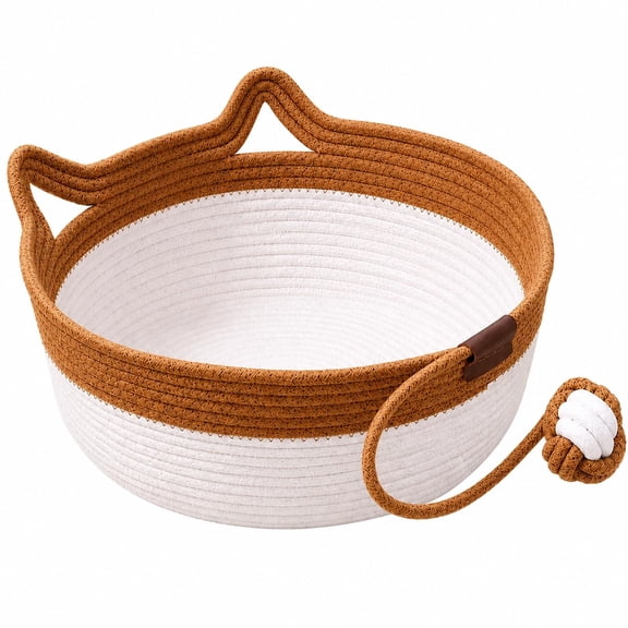 Instinct Basket for Cats, Handwoven Cat Basket, Cotton Rope Nest Pet Round Sleeping Cushion with Attached Toy, Washable Cat Scratchers