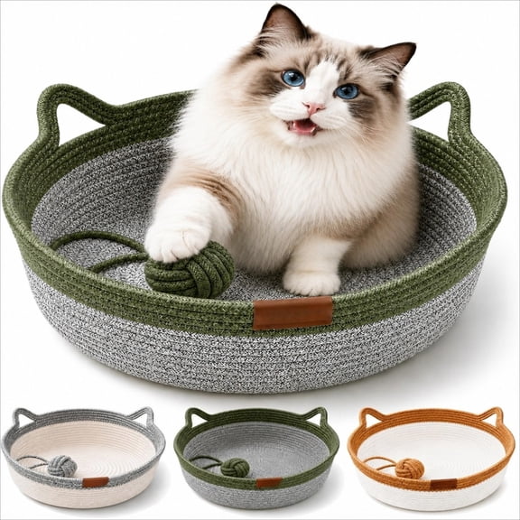 Instinct Basket for Cats with Attached Toy Tail, Scratchable Interactive Pet Nest for Play, Nap & Furniture Protection