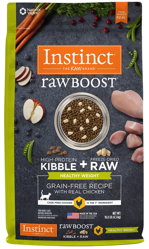 Instinct Raw Boost Healthy Weight Grain Free Recipe with Real Chicken Natural Dry Cat Food by Nature s Variety 10 lb. Bag