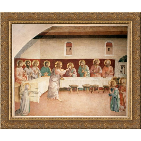 Institution of the Eucharist 24x20 Gold Ornate Wood Framed Canvas Art by Fra Angelico