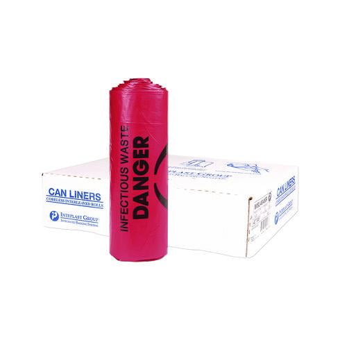 Institutional Low-Density Can Liners, Infectious Waste Biohazard, 33 gal, 1.3 mil, 33 x 39, Red, Int | Bundle of 2