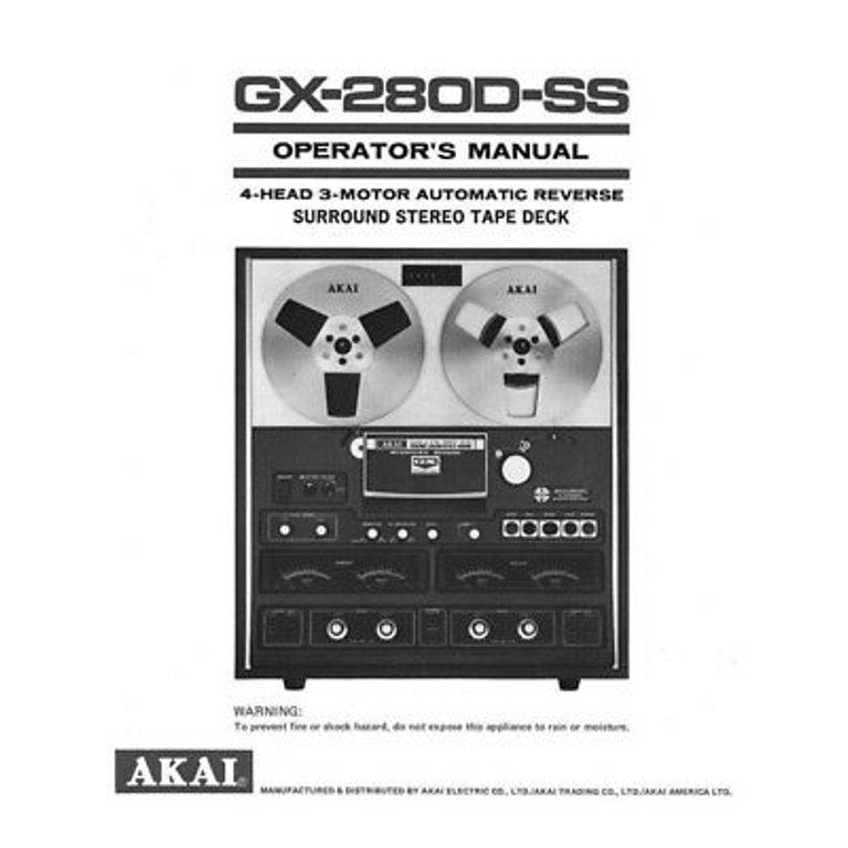 Instruction Manual ONLY for Akai GX-280D-SS Tape Deck Owners