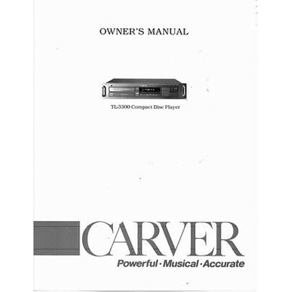Instruction Manual ONLY for Carver TL-3300 CD Player Owners Manual REPRINT
