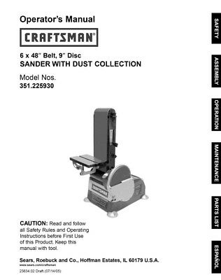 Instruction Manual ONLY for Craftsman 351.225930 Sander Owners ...