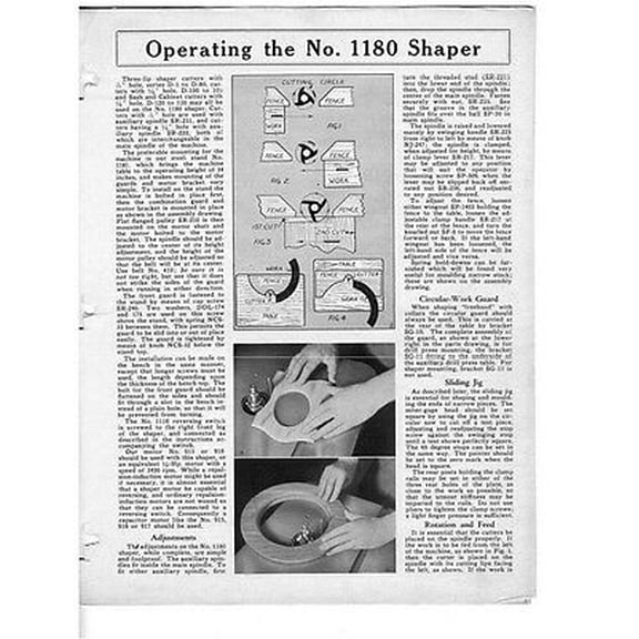 Instruction Manual ONLY for Delta Rockwell Operating the No. 1180 Shaper Instructions REPRINT