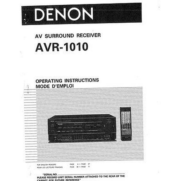 Instruction Manual ONLY for Denon AVR-1010 Receiver Owners Manual REPRINT