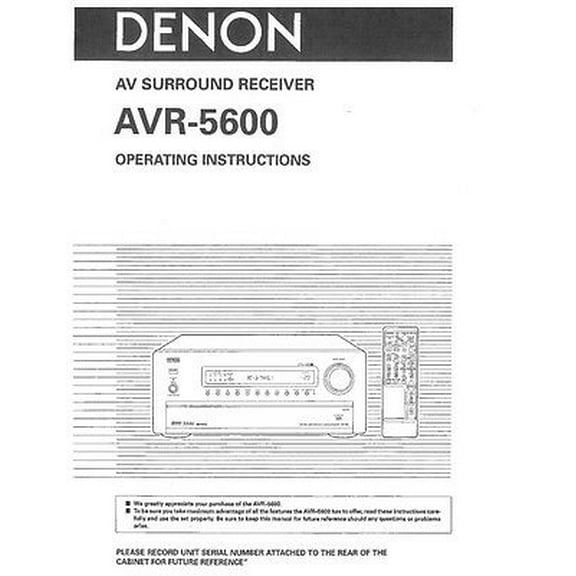 Instruction Manual ONLY for Denon AVR-5600 Receiver Owners Manual REPRINT