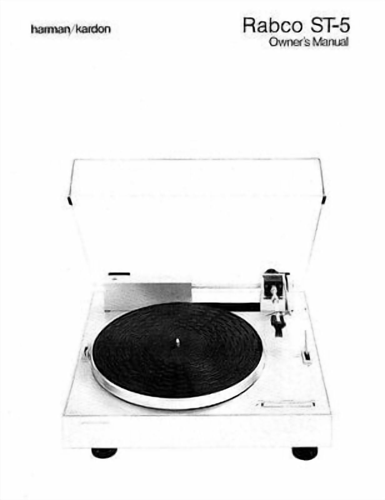 Instruction Manual ONLY for Harman Kardon ST5 Turntable Owners Instruction Manual REPRINT