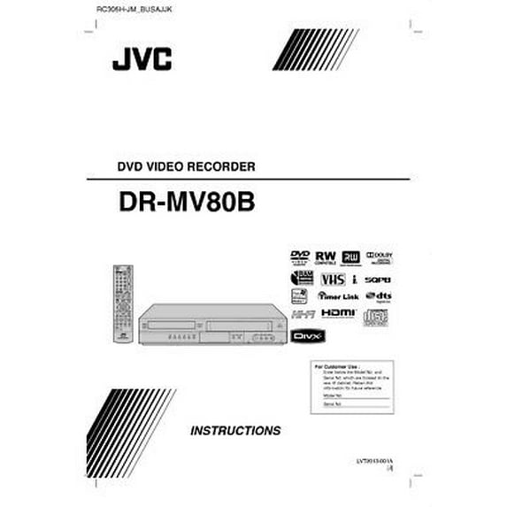 Instruction Manual ONLY for JVC DR-MV80B DVD Recorder Owners Instruction Manual REPRINT
