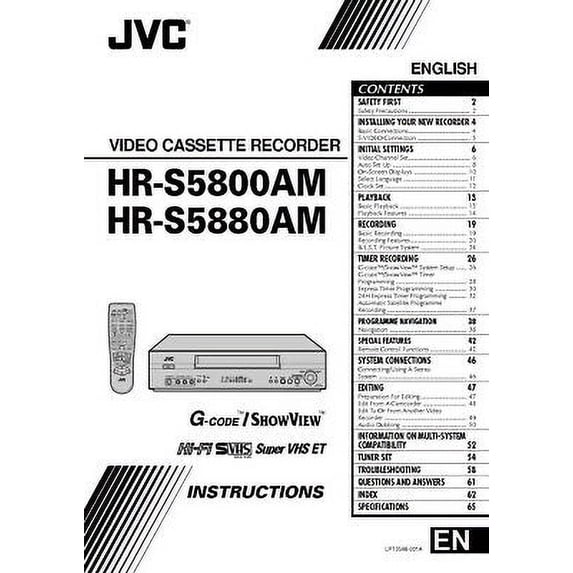 Instruction Manual ONLY for JVC HR-S5800AM HR-S5880AM VCR Owners Instruction Manual REPRINT
