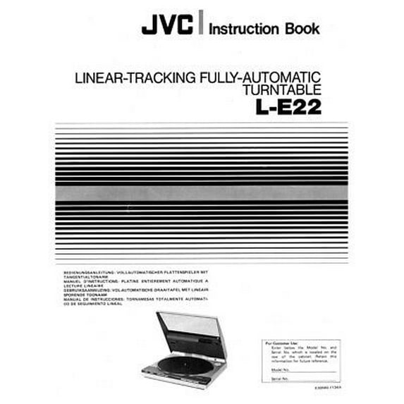 Instruction Manual ONLY for JVC L-E22 Turntable Owners Manual REPRINT