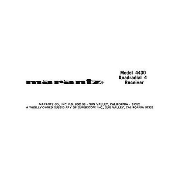 Instruction Manual ONLY for Marantz 4430 Receiver Owners Instruction Manual REPRINT