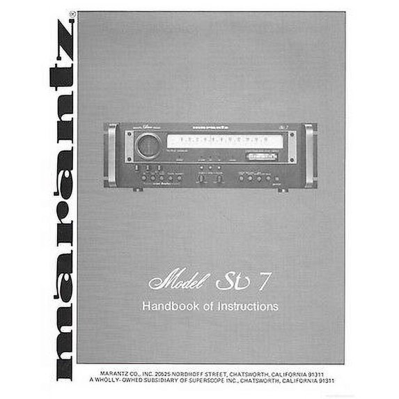 Instruction Manual ONLY for Marantz ST-7 Tuner Owners Instruction Manual REPRINT