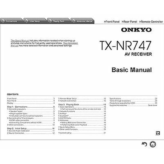 Instruction Manual ONLY for Onkyo TX-NR747 Receiver Owners Manual-Basic & Advanced REPRINT