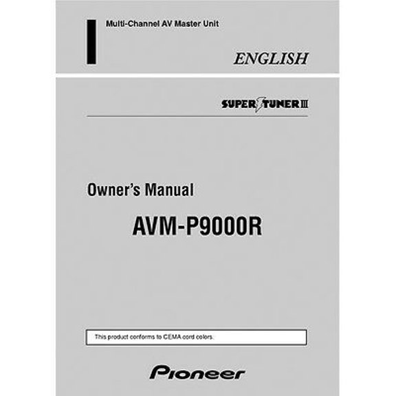 Instruction Manual ONLY for Pioneer AVM-9000R AV Master Unit Owners Manual REPRINT