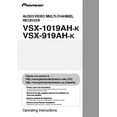 thumbnail image 1 of Instruction Manual ONLY for Pioneer VSX-1019AH-K Receiver Owners Manual REPRINT, 1 of 1