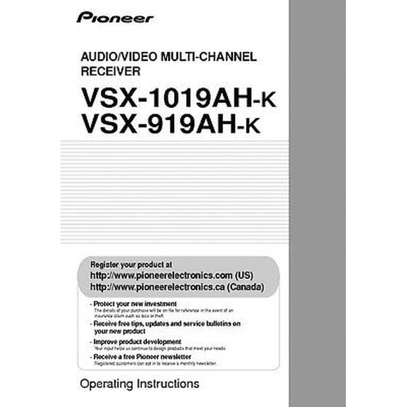 Instruction Manual ONLY for Pioneer VSX-1019AH-K Receiver Owners Manual REPRINT