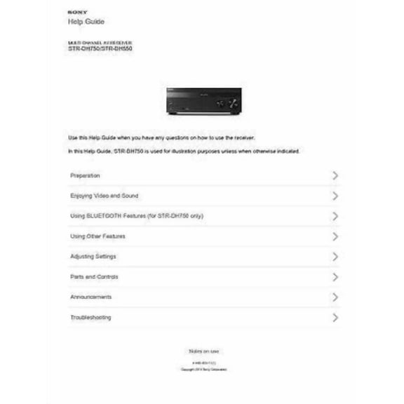 Instruction Manual ONLY for Sony STR-DH750 STR-DH550 Receiver Owners Manual REPRINT