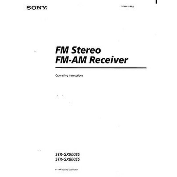 Instruction Manual ONLY for Sony STR-GX800ES Amplifier / Receiver Owners Instruction Manual REPRINT
