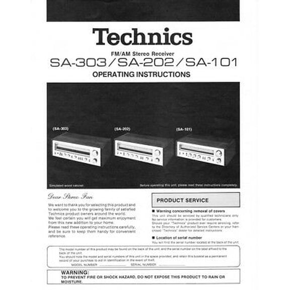 Instruction Manual ONLY for Technics SA-101 SA-202 SA-303 Receiver Owners Instruction Manual REPRINT