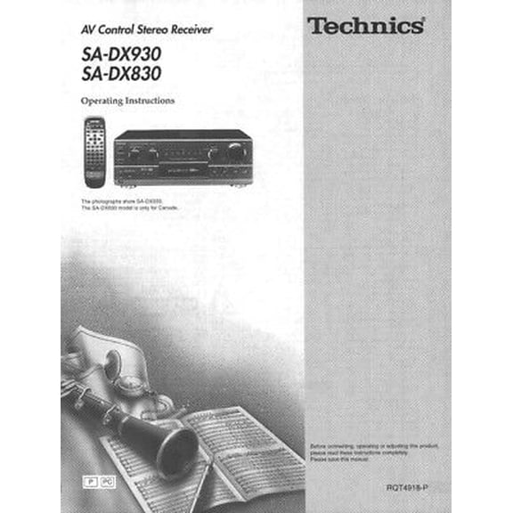 Instruction Manual ONLY for Technics SA-DX830 SA-DX930 Receiver Owners Instruction Manual REPRINT