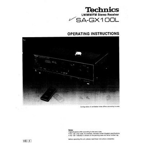 Instruction Manual ONLY for Technics SA-GX100L Receiver Owners Instruction Manual REPRINT