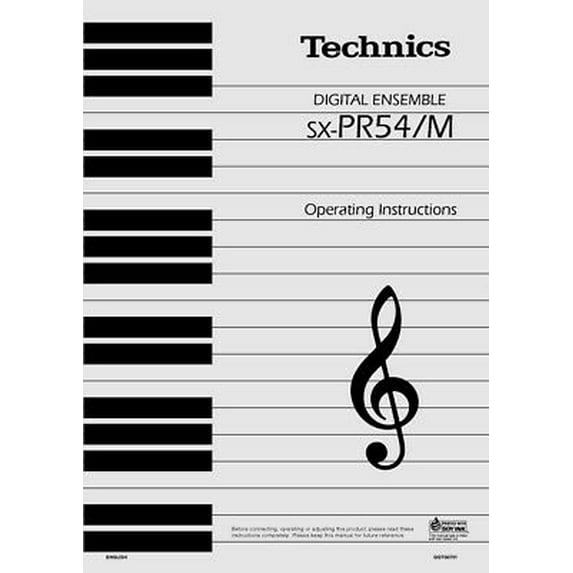 Instruction Manual ONLY for Technics SX-PR54 Digital Ensemble Owners Instruction Manual REPRINT