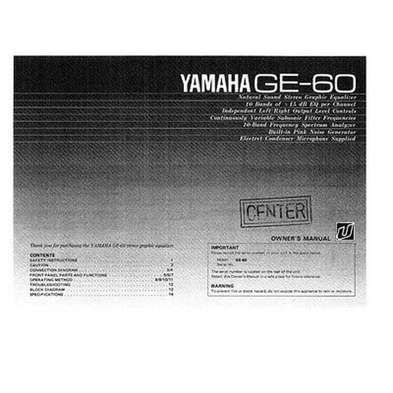 Instruction Manual ONLY for Yamaha GE-60 Equalizer Owners Manual REPRINT