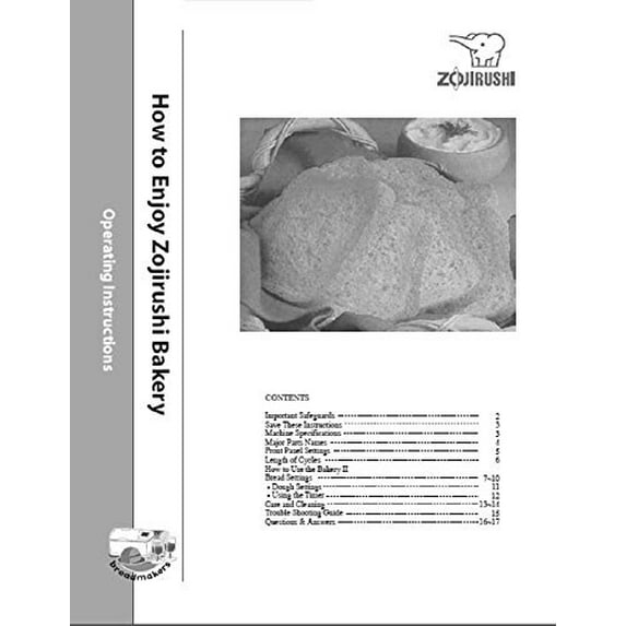 Instruction Manual ONLY for Zojirushi Bread Machine Maker Instruction Manual Model: bb-cec20 REPRINT