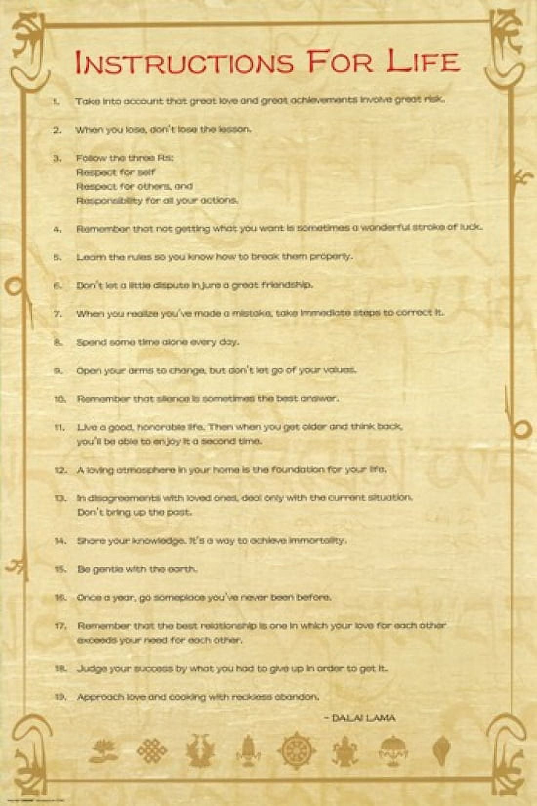 Instructions for Life - Dalai Lama 2 Poster - 22 x 34 inches - Walmart.com