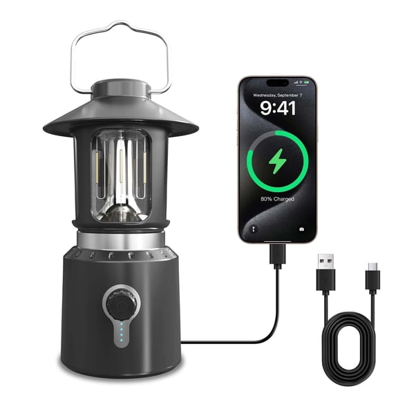 Elice LED Camping Lantern, 8000mAh Telescopic Vintage Rechargeable Lantern, Dual Light Source & 3 Light Modes with Stepless Dimming, for Power Outages Outdoor Tent Lights for Camping