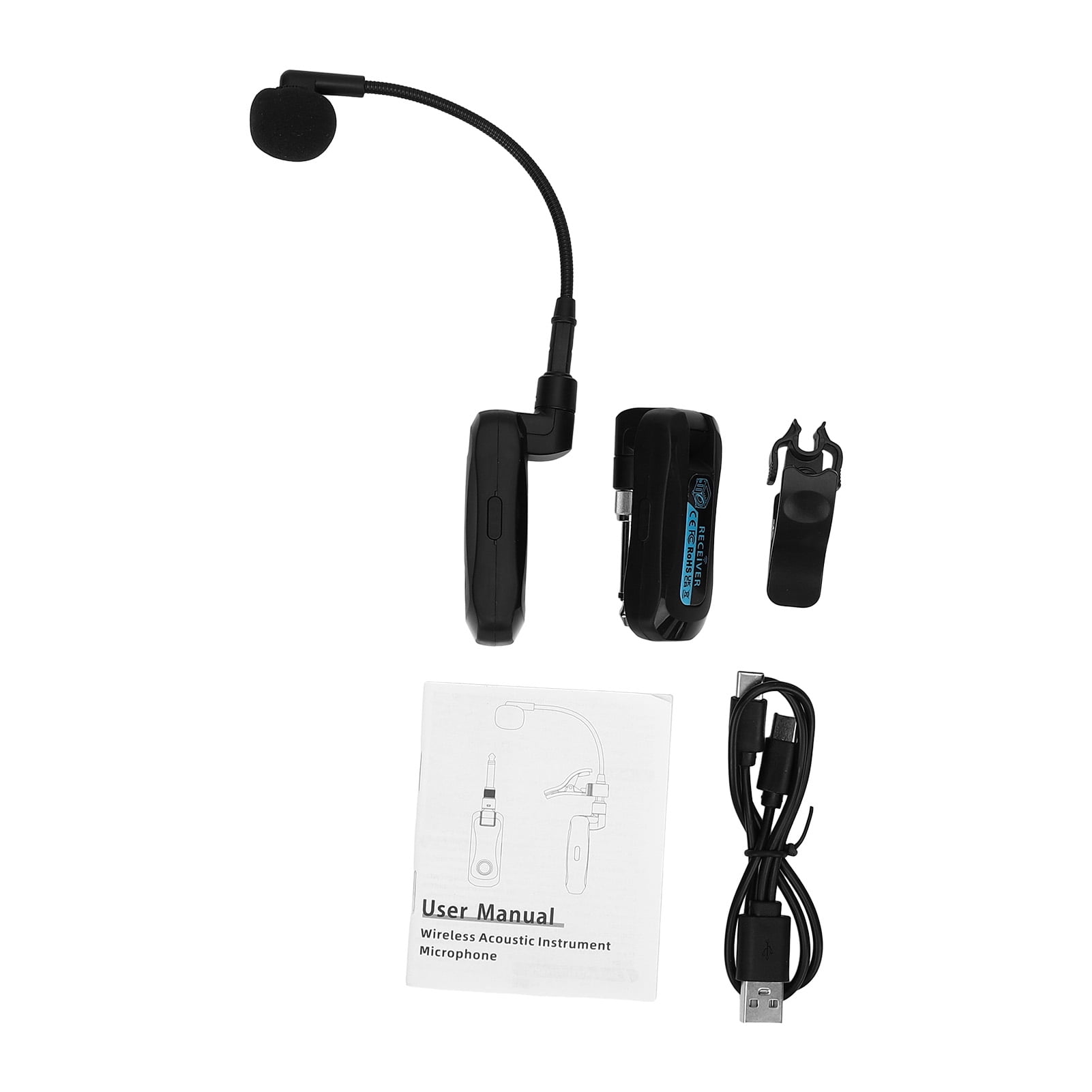 Instrument Microphone Microphone 2.4G Wireless Saxophone Microphone Instrument Mic HD Sound Auto Pairing Low Latency Rechargeable 360 Degree Adjustable Clip for Saxophone Flute Clarinet