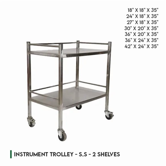 Instrument trolley-2 shelves- Stainless steel