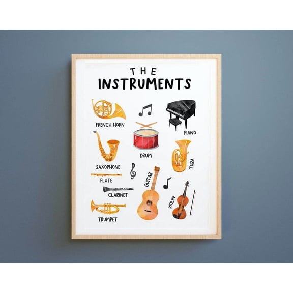 Instruments Learning Print, Musical Instruments Art, Homeschool Instruments Wall Art, Learning Resources, Music Classroom Print, Wall Art, Modern Wall Decor, 12x18 UNFRAMED