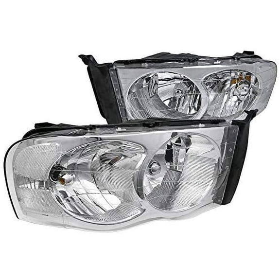 Euro Style Headlights Chrome Housing With Clear Lens Made For And Compatible With 2002 - 2005 Dodge RAM 1500 2500 3500 02 03 04 05
