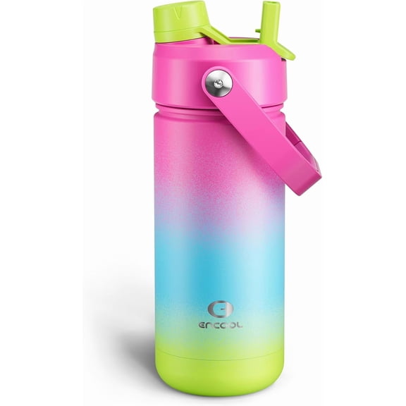 Insualated Water Bottle with Straw - 12oz Stainless Steel Water Bottle with Dual Spouts, Leak-Proof, BPA-Free, Double Wall Vacuum Keeps Cold for 24 Hours for Sports, Travel (Aquamarine Blue)