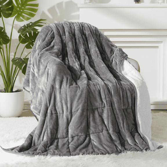 Insugar 12 lbs 48x72 inches Sherpa Fleece Soft Cozy Heavy Weighted Blanket for Adult,Grey White