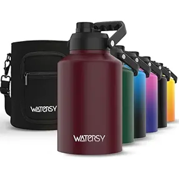 Insulated 1 Gallon Brick Red Water Bottle (Cold for 48 Hours, Leak-Proof, 128 oz Stainless Steel Jug with Spout Cap and Handle)