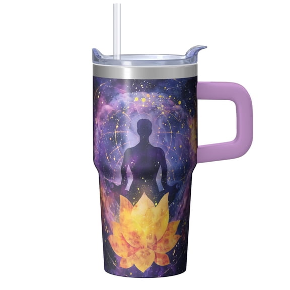 Insulated 20 Oz Mantra Yoga Meditation Stainless Steel Tumbler with Handle Straw Lid for Coffee Smoothie