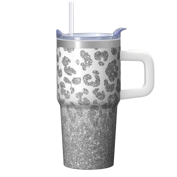 Insulated 20oz Geometric Texture Tumbler with Handle, Stainless Steel Double Wall Travel Coffee Mug Leak Proof Straw